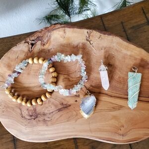 Gemstone Boho Crystal Set: Amazonite, Clear Quartz, Agate & Fluorite
